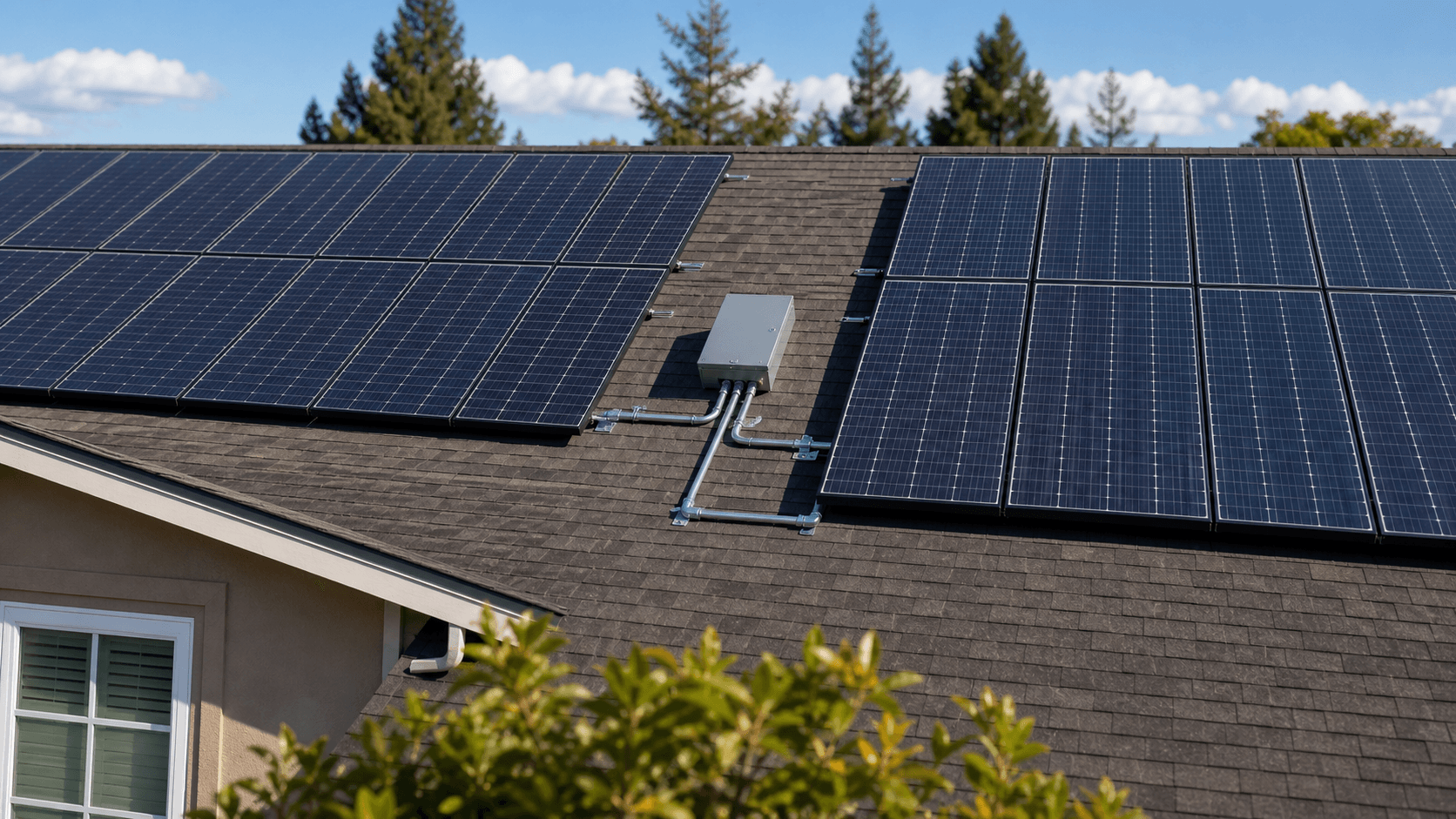 Residential rooftop solar array representing microinverter and string inverter design choices