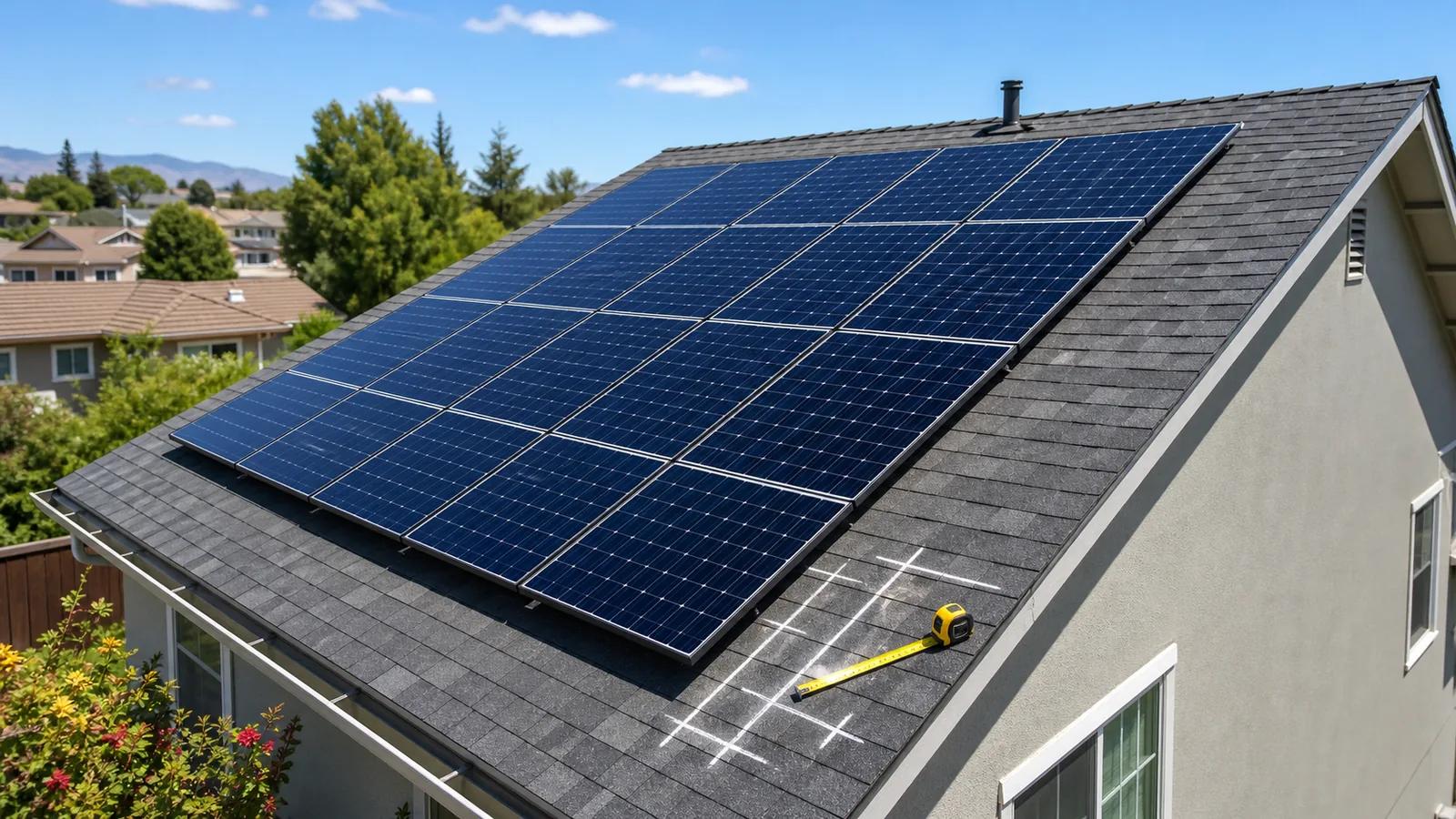 Residential rooftop with a planned solar panel layout in daylight